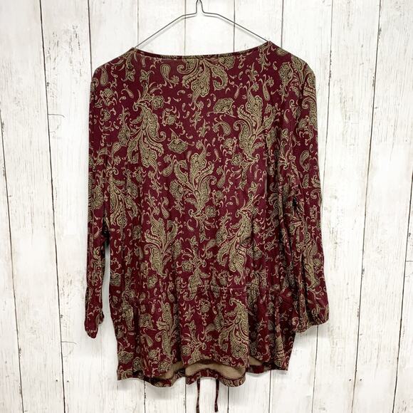 Y2K American Living Shirt Women Large Paisley Button V-Neck Smocked Blouse Boho - Picture 7 of 7